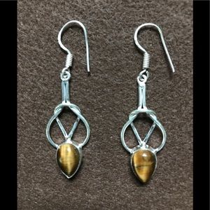 NEW Tiger Eye Drop Dangle 925 Silver Earrings